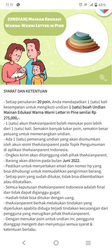Pertanyaan untuk penukaran poin untuk mendapat hadiah
