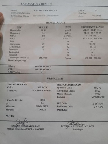 Laboratory results