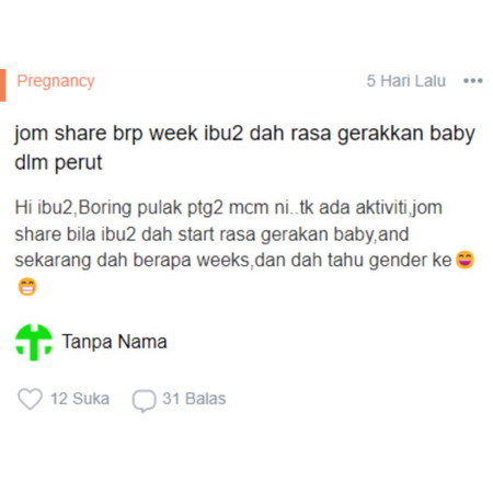 jom share brp week ibu2 dah rasa gerakkan baby dlm perut