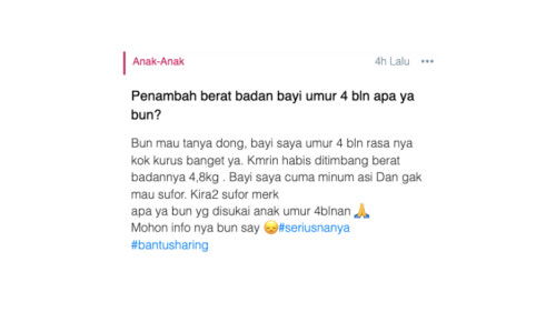 Penambah berat badan bayi umur 4 bln apa ya bun?