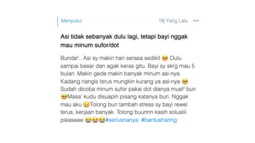 Asi tidak sebanyak dulu lagi, tetapi bayi nggak mau minum sufor/dot