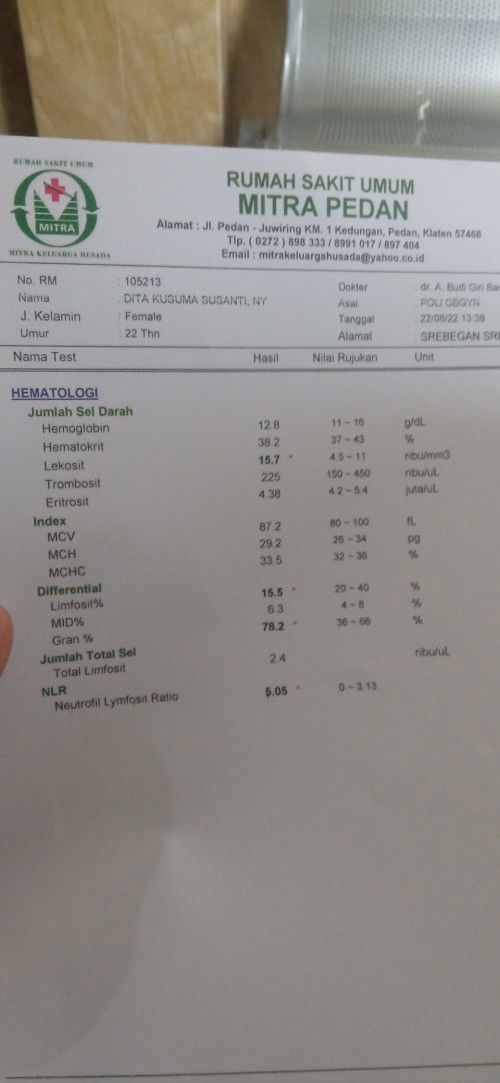 Hasil cek laboratorium