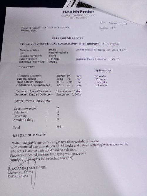 BPS 6/8
BPS 6/8
BPS 6/8
BIOPHYSICAL PROFILE SCORE 6/8
