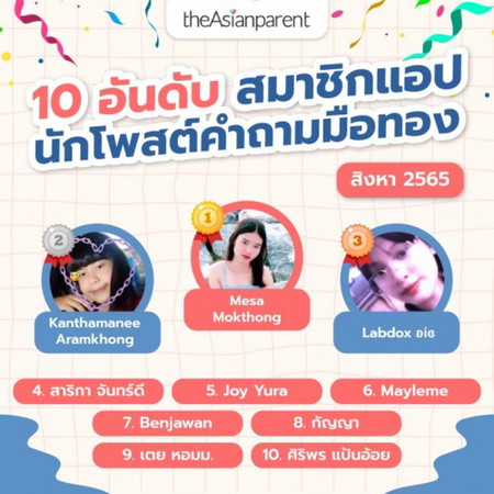 📊 จัดอันดับสมาชิกแอป ⭐️ ประจำเดือนสิงหาคม 2565