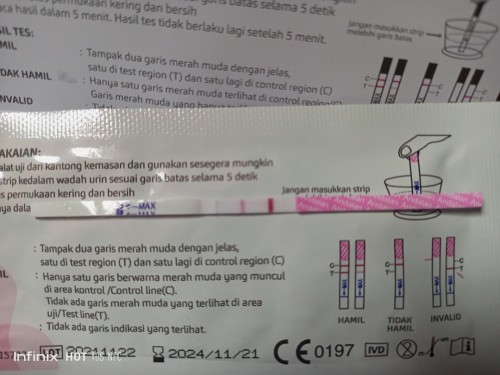 Aku blm telat, aku datang haid 3 hari lg. Tp pas aku tespek hasilnya bgini. Ini bener atau ga ya ?