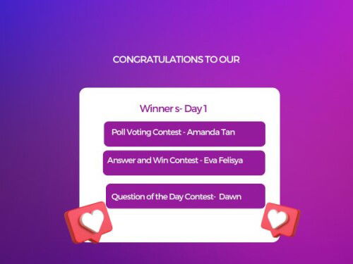 Congratulations to all our lucky winners! - Day 1