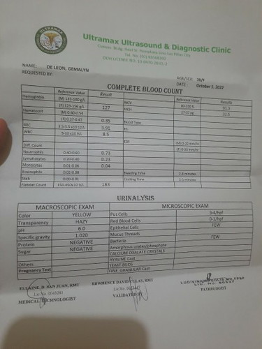 Laboratory results