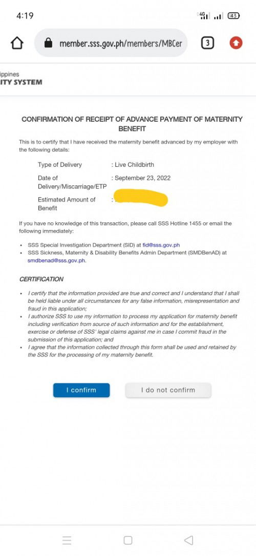 SSS Mat Ben Advance Payment