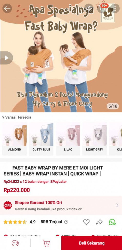 Preloved gendongan fast baby wrap merk mere et moi 150rb bisa cek tokopedia saya