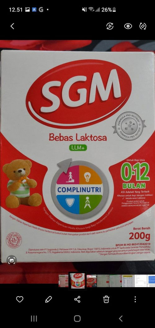 Susu sgm LLM non laktosa
