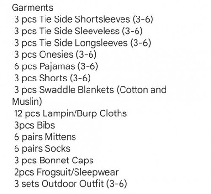 Newborn Items Complete Checklist