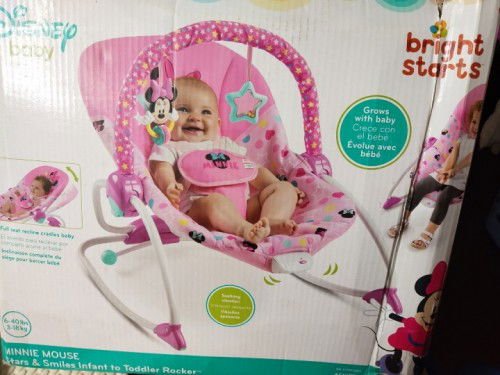 Selling Bright Starts minnie mouse infant to toddler Rocker. 3 to 18 kls