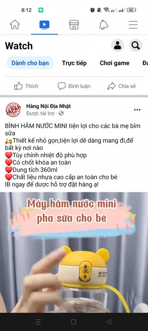 Máy hâm nước pha sữa mini