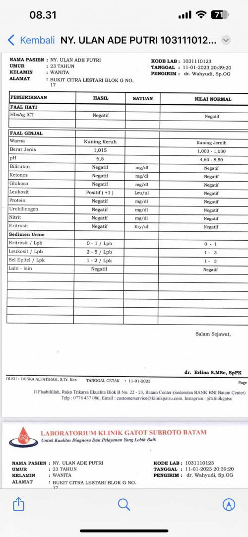 Hasil lab tm 3 leukosit positif 1.