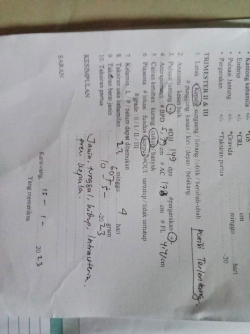 Bb janin kurang dan posisi janin terlentang