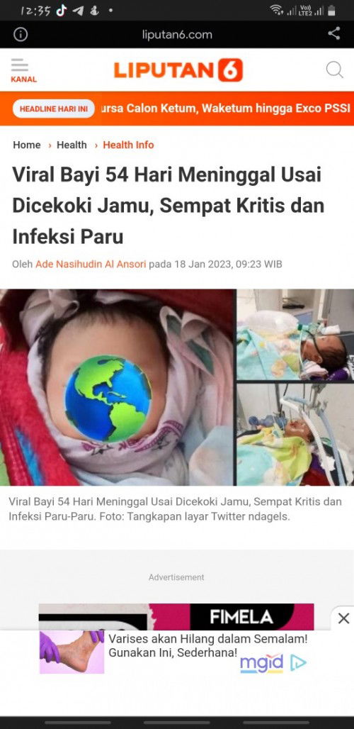 Bayi meninggal akibat jamu