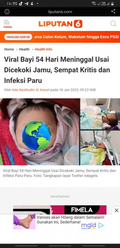 Bayi meninggal akibat jamu