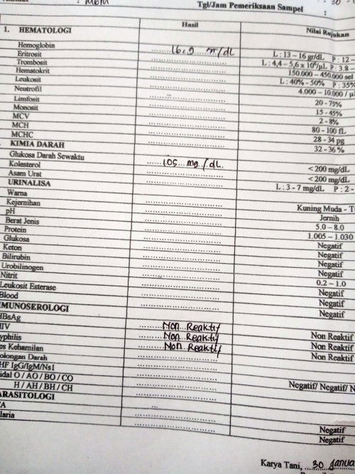 Tes triple eliminasi dan hb