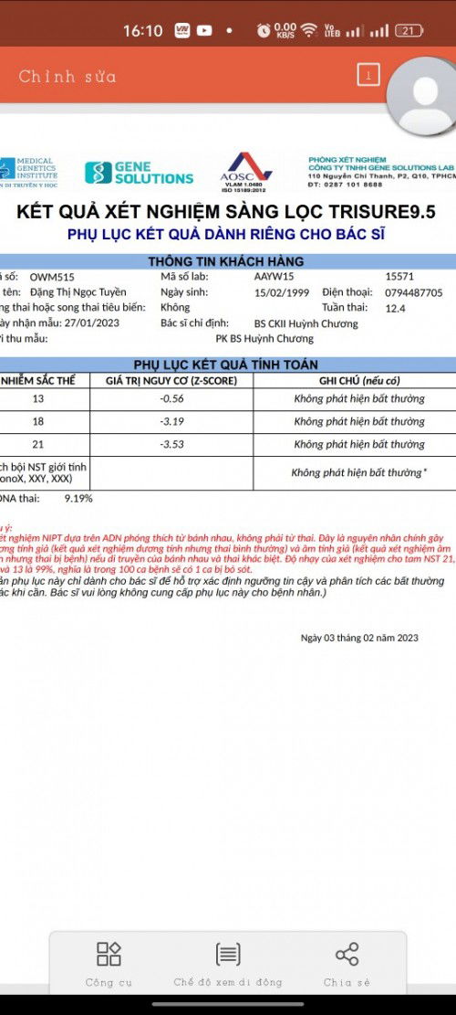 Bầu 12w làm xét nghiệm nipt