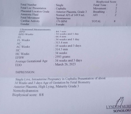 Currently 35weeks and 3days
Pero sa ultrasound 34weeks and 3days
