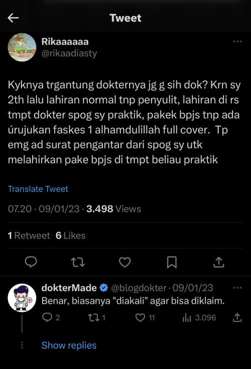 Apakah dr SPOg bisa kasih rujukan melahirkan di RS?