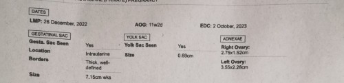 Meron ba ditong may findings na "Yolk sac appear larger than expected"?