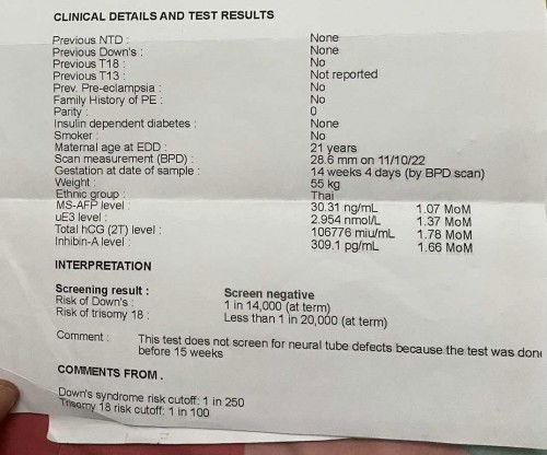 ผลคัดกรองดาวน์ซินโดรมน้องออกแล้วแม่กังวลมากค่ะแต่ไม่มีงบพอไปตรวจนิฟ