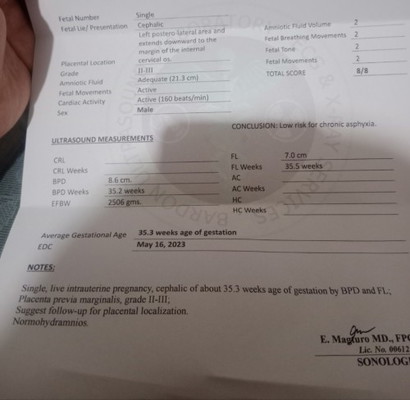 placenta previa marginalis 35weeks and 3days. sino po may same case sakin na ganito. may chance pa