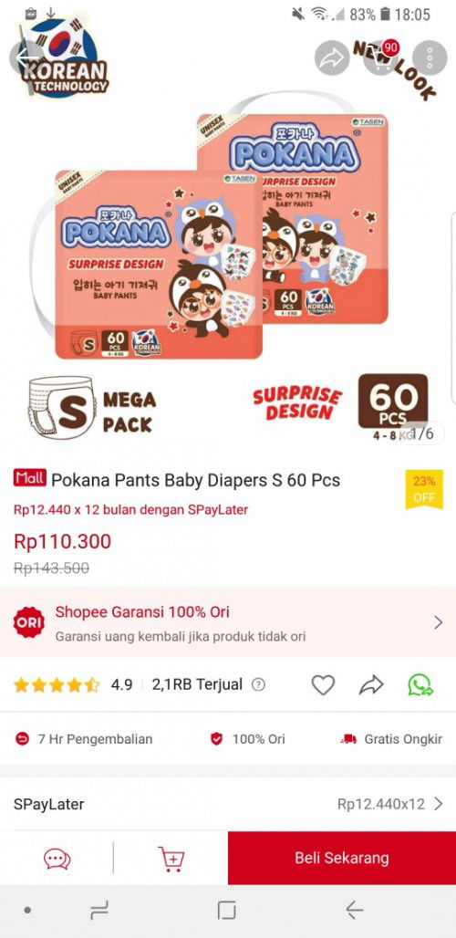 MAU JUAL RUGI PAMPERS POKANA Size s60