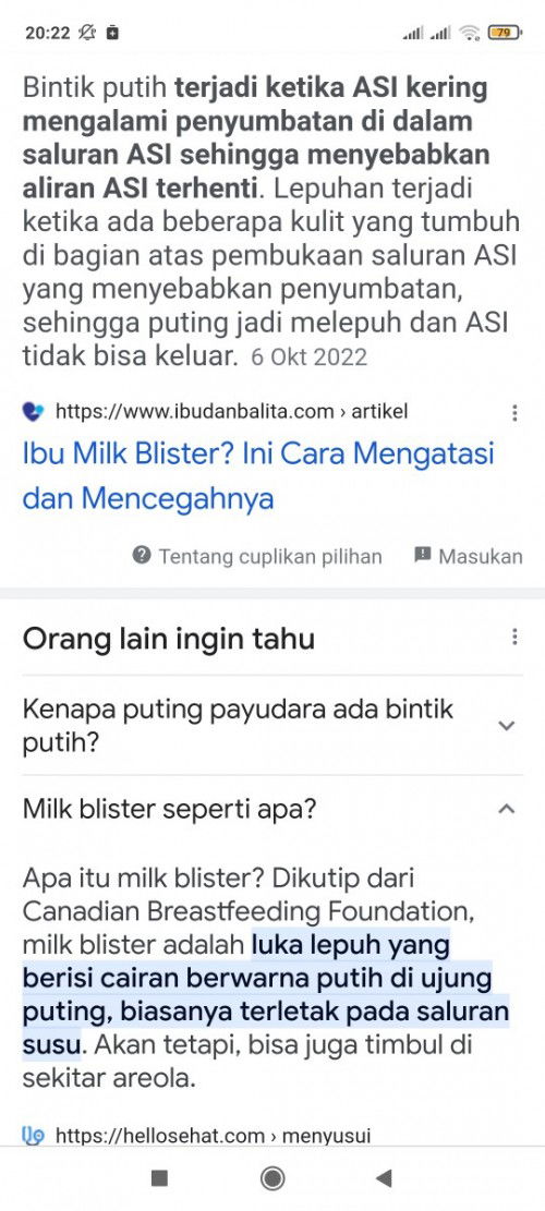 Puting lecet dan berdarah karena milk blister