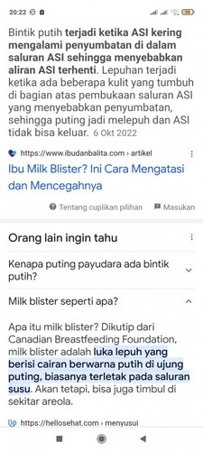 Puting lecet dan berdarah karena milk blister
