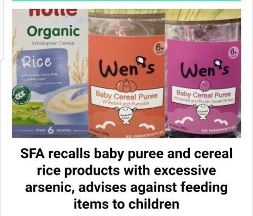 😱 SFA recalls baby puree and cereal rice products with excessive arsenic 😱