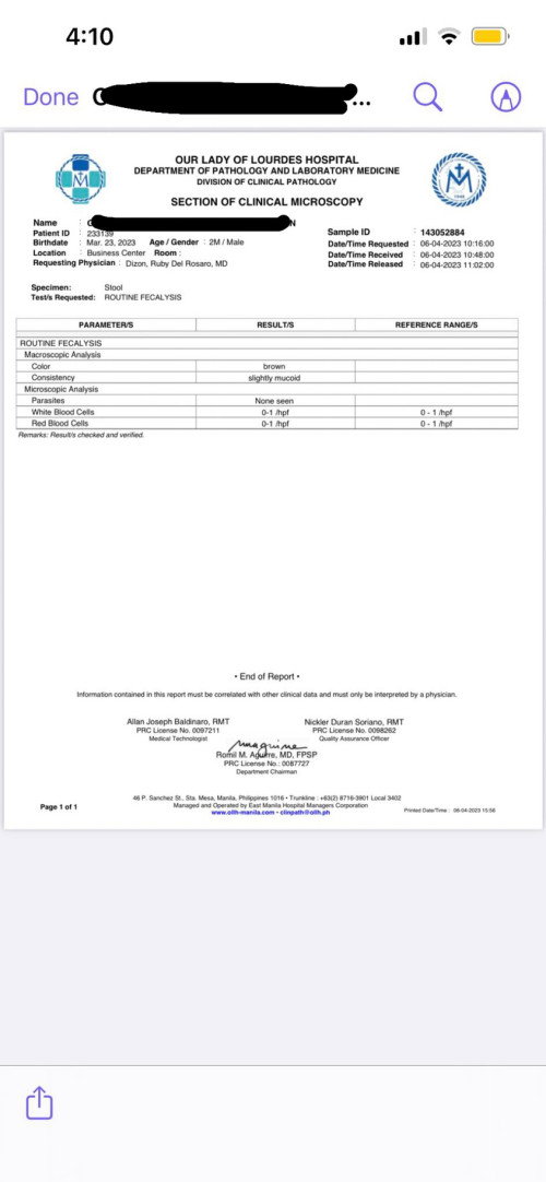 Fecalysis Result
