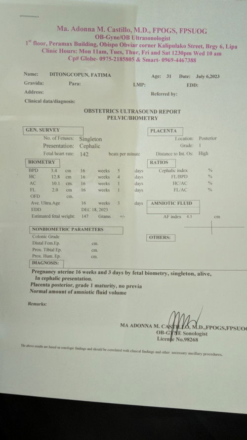 Ultrasound 16 weeks and 3 days