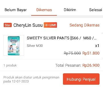 Popok 1/2 harga di live shope