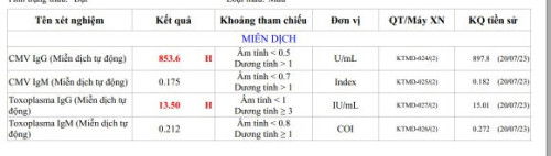 Kháng thể CMV IgG và Toxoplasma IgG cao