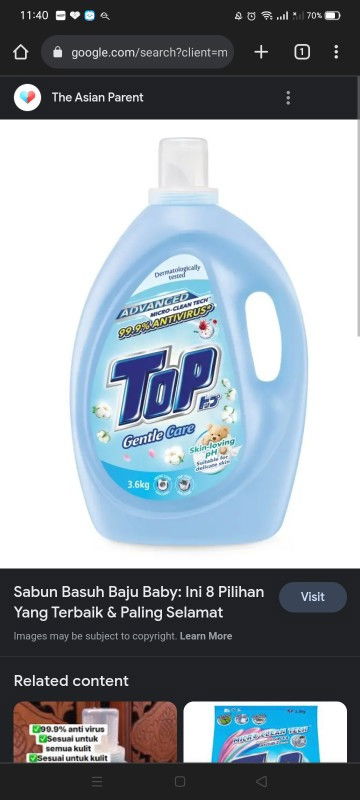 Sabun baju top biru cair ni boleh pakai untuk baby 9 bulan ke?sllu pakai pencuci khas baby..