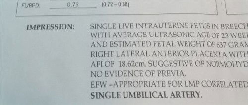 SINGLE UMBILICAL ARTERY