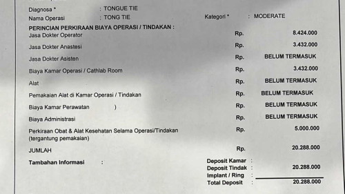 Biaya operasi Tongue Tie / Lip Tie