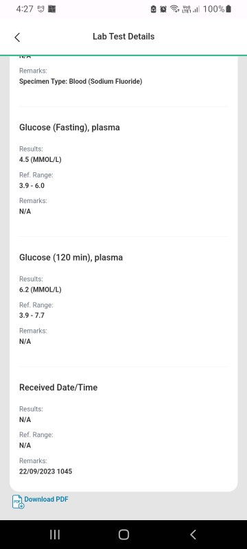 Post delivery Glucose test results