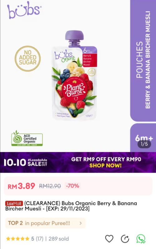 Bubs Organic Travel Food