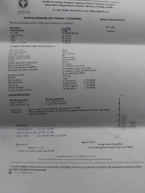 ผลตรวจดาวน์ดูตรงไหนคะ วันไปฟังผลพยาบาลแจ้งแค่ว่าผลเสี่ยงต่ำแค่นั้นเองค่ะ