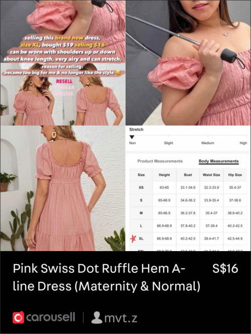 Pink Swiss Dot Ruffle Hem A-line Dress (Maternity & Normal)
