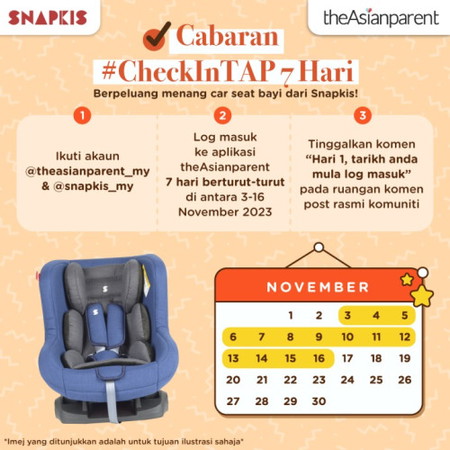 Car Seat dari Snapkis Untuk Dimenangi! Jom Sertai Cabaran 7 Hari Log In App!