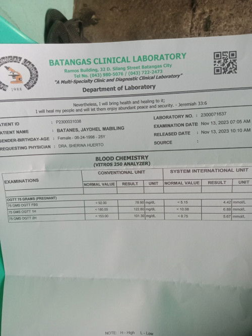 Hello po . Mataas po ba o mababa ang result ng OGTT ko ;( salamat