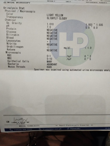 URINALYSIS TEST RESULTS
