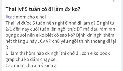 Thai IVF 5 tuần đi xe máy đi làm dx ko??