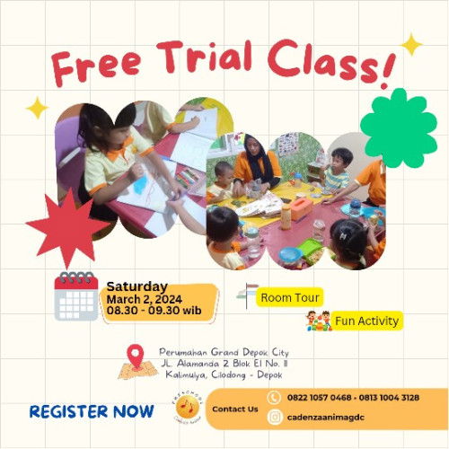 FREE trial class untuk anak 2-5 th. DEPOK AREA