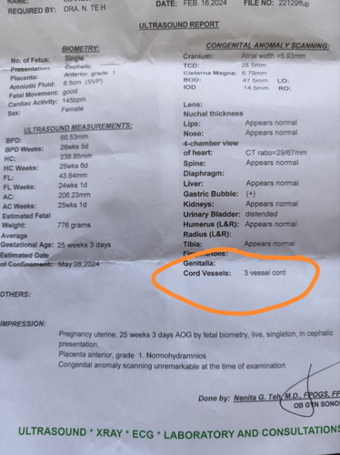 Hello mga mhie ask ko lang po normal po ba ung cord vessels ay 3?thank u po Sa sasagot