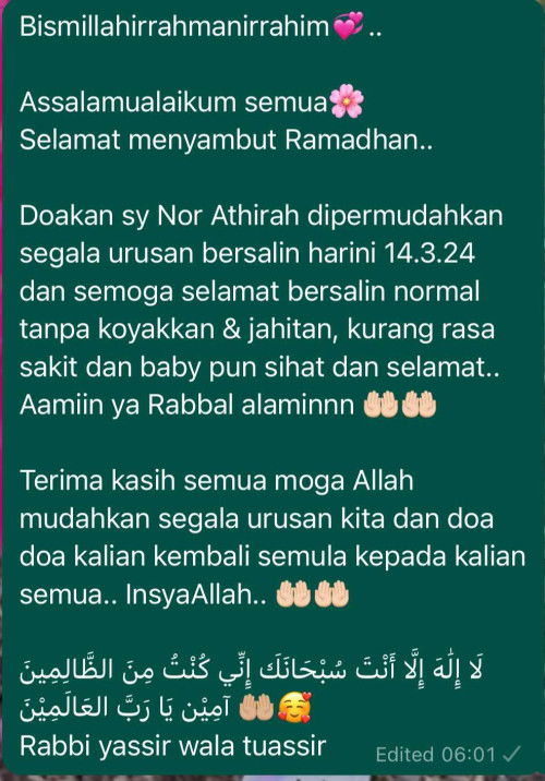 Doakan saya dan baby selamat